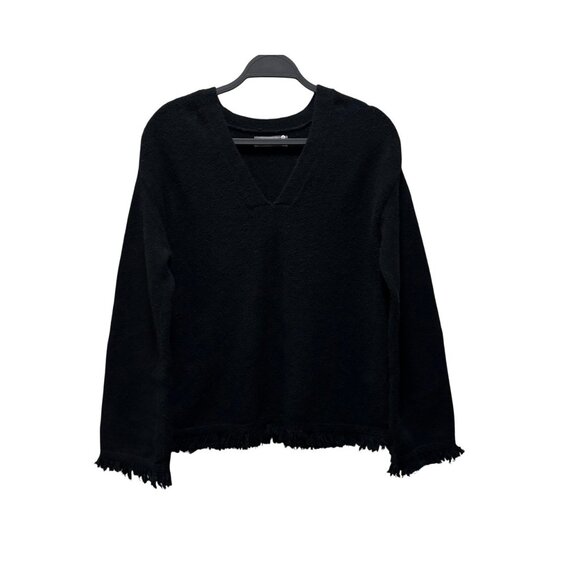 Anthropologie Joy Fringed V-Neck Sweater Black Size S - Picture 3 of 7